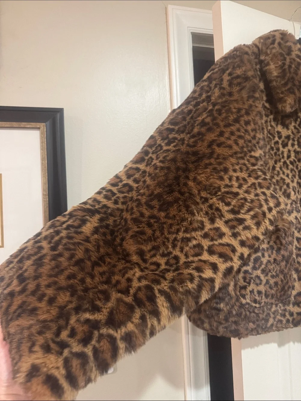 Mauve/Anthropologie/Faux Fur Brown/Black/Leopard Print/Gold Button Down Jacket!